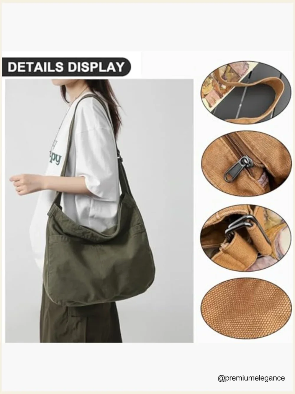 Large Canvas Crossbody Hobo Bag with Pockets for Women
